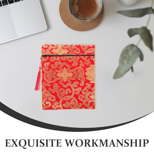 STOBAZA Red Silk Cloth Book Sleeve for Buddhist Scriptures and Books with Hand-Carry Feature, Protecting Documents a Serene Buddhist Atmosphere, for Travel and Daily Use