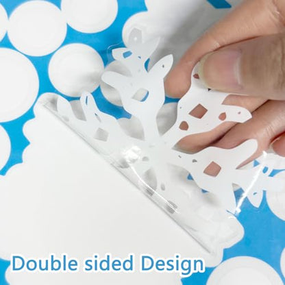 Christmas Window Clings,8 Sheet Extra Large Snowflake Double-Sided Window Clings Decals for Xmas Winter Theme Party New Year Supplies