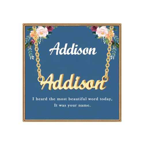 Ldurian Custom Name Necklace, Personalized Name Plate Pendant Necklace Pre Gifts, Charm Pre-made Jewelry for Mom Mama Birthday Anniversary - size: 8 Addison