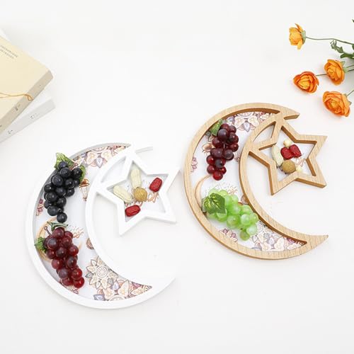 Star and Moon Salver Ramadan Serving Salver Ramadan Tray Eid Salver Food Salver Decorative Salver Fruit Storage Salver Bread Plate Divided Wooden Food Server