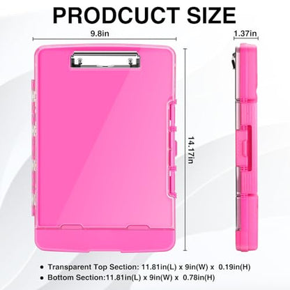 Sooez Original Clipboard with 2 Storage & Pen Holder, Heavy Duty Clip Boards 8.5x11 with Dual Storage, Clearview Dry Erase Coach Clipboard with Real Hinge, High Capacity, School & Office Supplies - color: Pink