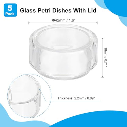 PATIKIL 35mm High Borosilicate Glass Petri Dishes with Lids, 5 Pack Petri Plates for Lab Science Experiment, Clear