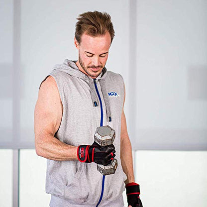 MRX Weight Lifting Pro Level Gloves with 18 Inches Long Wrist Strap Gym Workout Exercise & Fitness in - color: Black/Red-2615, size: XX-Large
