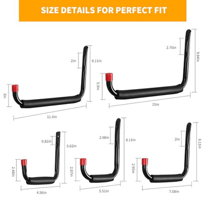6 Pack Garage Hooks Heavy Duty, Utility Steel Hooks with EVA Foam Padding, 4.64inch Wall Mount J Organizer Hanger for Hanging Bikes Kayak Garden Tool Hose Bike Shelf - size: 4.64inch