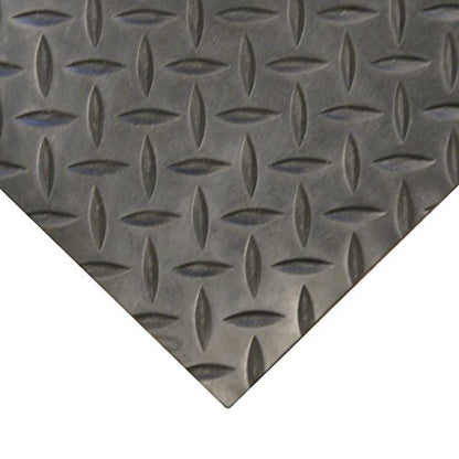 Rubber-Cal Diamond-Plate Rubber Flooring Roll - 3 mm x 4 ft x 8 ft Roll - Black - size: 96"L x 48"W x 0.1"Th