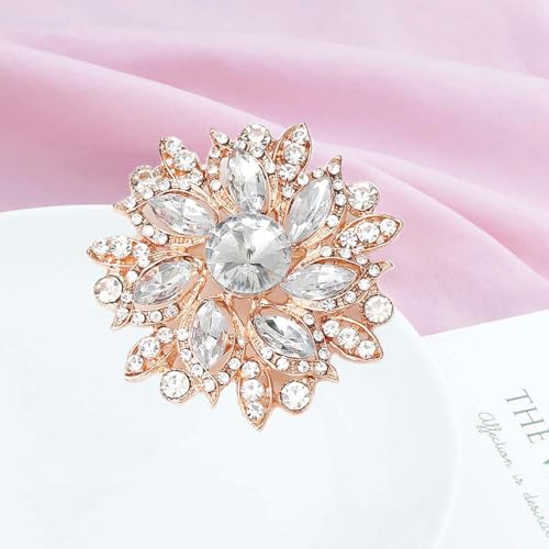 Ezing 4 Pieces Lot Large Big Silver Gold Plated Assorted Crystal Rhinestones Brooch Pins Set - color: D