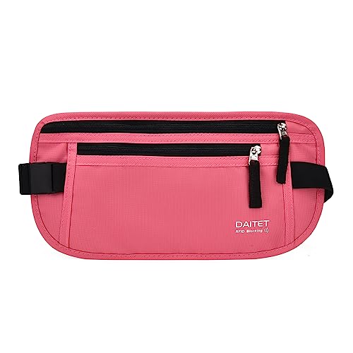 RFID Blocking Money Belt for Men Women, Slim Fanny Pack for Travel，Running,Conceal Waist Wallet for Passport Holder,Phone,Cash(Hot Pink) - color: Hot Pink, size: Rfid Blocking & Belt Wide:1 inch