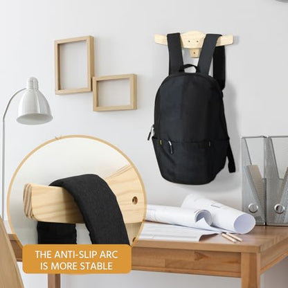 Chunful Backpack Rack Wood Wall Mount Backpack Hanger Heavy Duty Wall Mounted Rustic Wooden Hook Organizer for Hanging Backpacking Traveling Bag Clothes Coats
