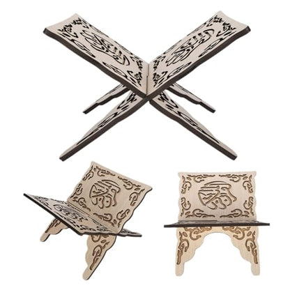 Book Stand|Quran Holder Foldable Quran Holder Stand Wooden Book Muslim Bible Magazine Cookbook for Display Prayer Reading Chapel 9.8x8.1x6.7'' Wood Color