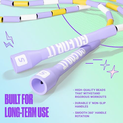 Sportbit Custom-Fit Beaded Jump Rope – Adjustable Length for Kids & Adults, Men & Women – Durable Fitness Rope for Gym & Home - color: Purple / Yellow / White