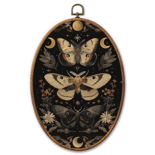 AYQJCBGC Vintage Moths Oval Framed Wall Art, Cottagecore Retro Canvas Wall Decor, Dark Academia Framed Prints Hanging Decor for Home Bedroom Living Room, 8.3x11.6 Inch. (023) - color: Black Moth-3