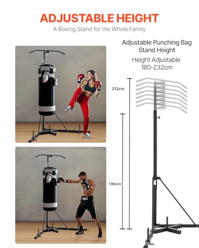 VEVOR Punching Bag Stand, Steel Heavy Duty Workout Training Equipment, Adjustable Height Boxing Punching Stand with Weighted Base, Holds Up to 140 lbs, Freestanding Sandbag Rack for Home Gym Fitness - style: 2-in-1 Punching Bag Stand with Pull-Up Bar