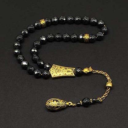 Design - Long & Stylist Tassels Worry Beads - Prayer Beads (8 mm-33 Beads) Tesbih-Tasbih-Tasbeeh-Misbaha-Subha-Sebha-Sibha-Rosary (Non-Magnetic Faceted Hematite 8mm 33 Beads & Bracelet) - color: Non-Magnetic Faceted Hematite 8mm 33 Beads & Bracelet
