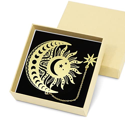 Fantasy Acotar Metal Bookmark - Charm Book Marks for Reading Women Gifts Yellow Sun & Moon Aesthetic Page Markers for Kids Book Lovers Bookish Student Teacher School Birthday Accessories - color: Golden Sun and Moon