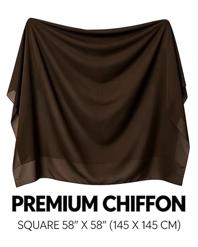 Lina & Lily Premium Chiffon Hijab Head Scarf Shawl Wrap for Muslim Women Square 58'' x 58'' - color: Dark Brown