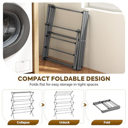 KINGBOARD Clothes Drying Rack, Collapsible Drying Rack Clothing with 11 Poles, 3-Tier Laundry Drying Rack, Small Clothes Drying Rack Foldable for Baby Clothes Sock Towel, 25lb Capacity, Grey - color: Gray