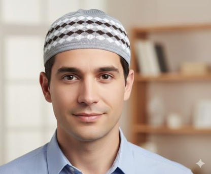 Set 2 PCS Muslim Beanies Kufi Hat for Men AMN-225B Skull Cap Islam Taqiyah Takke Eid Ramadan Gift - color: Color B