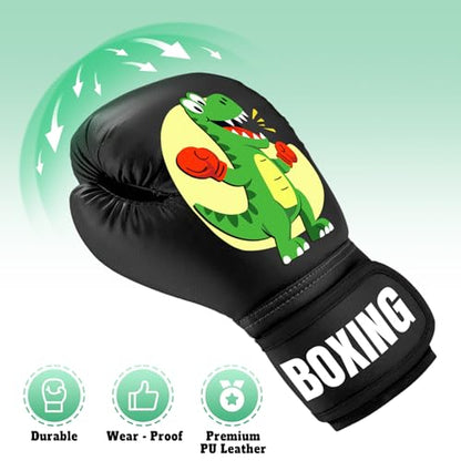 Kids Boxing Gloves for Boys & Girls, Youth Boxing Training Gloves for Kids Age 3 to 9 Years, 4OZ Training Sparring Gloves for Punching Bag Kickboxing Muay Thai MMA - color: Black
