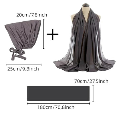 Yeieeo Instant Chiffon Hijab with Undercap (Tube or Bandage Cap), Breathable, no sweat buildup,Solid Chiffon Head Wraps - color: Dark Grey3