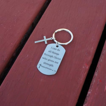 Inspirational Scripture Keychain with Cross - Bible Verse Matte Key Chain Religious Gift for Christian - style: Philippians 4:13