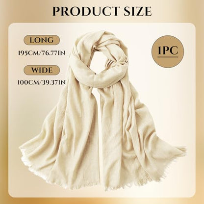 Extra Large Cotton Linen Shawl Wrap for Women, Elegant Scarf with UV Protection Breathable Lightweight Head Cover Hijab - color: Cream White