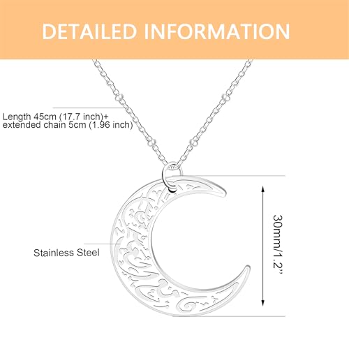 Stainless Steel Arabic Moon Pendant Necklace - Islamic Allah Symbol Jewelry for Men and Women - Religious Amulet Talisman Gift YA4979 - color: white moon pendant necklace