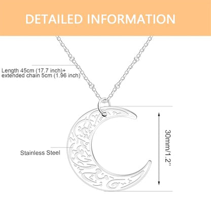 Stainless Steel Arabic Moon Pendant Necklace - Islamic Allah Symbol Jewelry for Men and Women - Religious Amulet Talisman Gift YA4979 - color: white moon pendant necklace