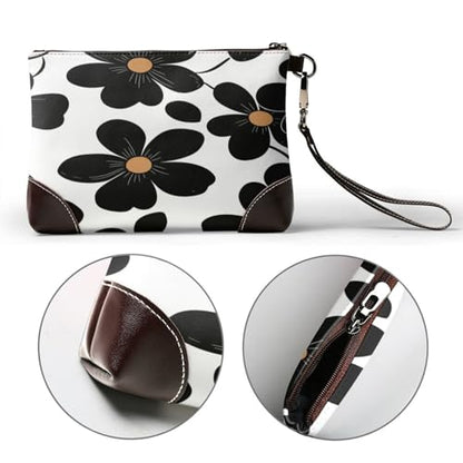 Leather Clutch Purse for Women, Large Capacity Wristlet Wallet with Removable Strap, Zip Handbag - color: Black Floral