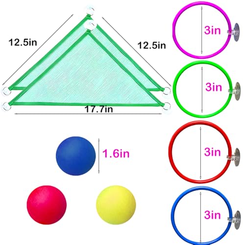 Size S 10-Piece Axolotl Habitat Enrichment Set with Hammock, Hideout, Floating Ball, Float Net, Entertain Rings, Nylon Mesh with Suction Cup for Fish Tank Axolotl Hide for Aquarium - size: Small