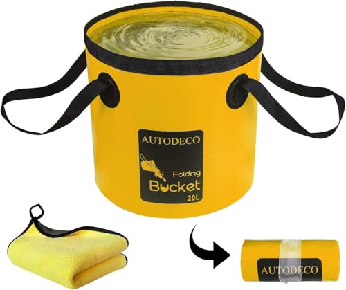 Collapsible Bucket 5 Gallon Container Folding Water Bucket Portable Wash Basin 20L - color: Yellow