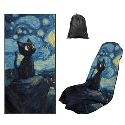 Starry Cat Print Car Towels for Seats Sweat Absorption Car Seat Towel Cover After Gym Non Slip Towel Automotive Seat Covers for Truck Sedan SUV, Easy to Install and Clean - color: Blue - Starry Cat