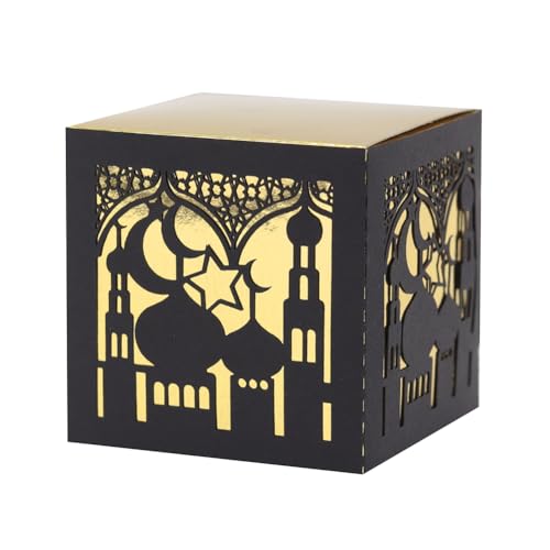 EUBUY 50 Pack Ramadan Treat Boxes, Islam Ramadan Party Candy Boxes, Ramadan Gift Boxes with Ribbons for Muslim Eid Party Supplies, Middle Eastern Festival Favor Boxes - color: black