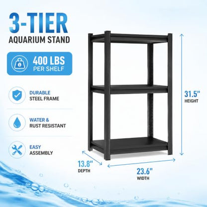 Aquarium Stand 1200 LBS Fish Tank Stand Heavy Duty Adjustable Shelf | Metal aquarium shelving with adjustable storage tiers for turtle tanks, reptile terrariums and pet supply organization - size: 3-TIER 31.5"H×23.6"W×13.8"D