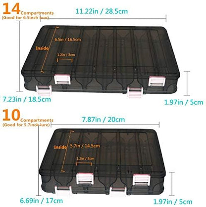 Double-Sided Fishing Lure Hook Tackle Box Visible Hard Plastic Clear Fishing Lure Bait Squid Jig Minnows Hooks Accessory Storage Case Container (Brown-10 Slots) - color: Brown-10 Slots