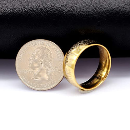 Uloveido Muslim Mohammad Arabic Letter Shahada Rings Gold Color Stainless Steel 8mm Wide Band Religious Allah Rings for Men and Women Y543 - color: Gold