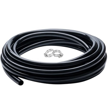 3/8" id - 25 ft Black Vinyl Tubing Flexible PVC Irrigation Hose & 2 Clamps | Hybrid Hose Transfer Water Fuel Gas for Pond Fountain Garden Waterfall, Durable and Safe - size: 3/8" ID, style: 25 Feet