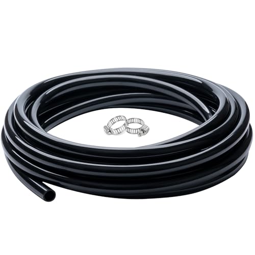 1/4" id - 25ft Black Vinyl Tubing Flexible PVC Irrigation Hose & 2 Clamps | Hybrid Hose Transfer Water Fuel Gas for Pond Fountain Garden Waterfall, Durable and Safe - size: 1/4" ID, style: 25 Feet
