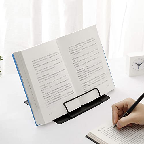 MSDADA 1PC Desk Book Stand Metal Reading Rest Book Holder Adjustable Cookbook Documents Holder Portable Sturdy Bookstands for Recipes Textbooks Tablet Music Books with Page Clips (Black) - color: Black