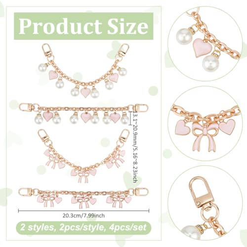 UNICRAFTALE Purse Chain Strap Replacement 8 Inch Short Chain Straps Enamel Charm Bag Handle with Buckle Extender - color: Golden/Pink/White
