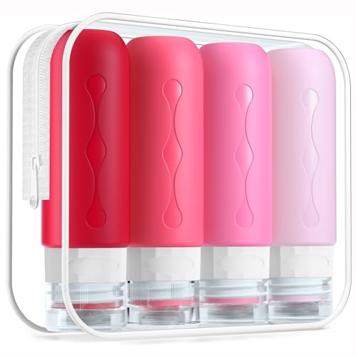 Gemice Travel Bottles for Toiletries Tsa Approved Travel Size Containers BPA Free Leak Proof Tubs Refillable Liquid Travel Accessories for Cometic Shampoo and Lotion Soap - color: Pink, size: 3 Ounces