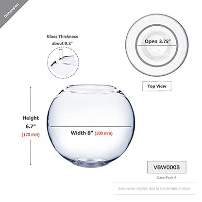 WGV Bowl Glass Vase, Diameter 8", Height 6.5", Open Width 3.75", (Multiple Sizes Choices) Clear Bubble Planter Terrarium Fish Bowl for Wedding Event Home Decor, 1 Piece (VBW0008) - size: 8"D 1 Piece