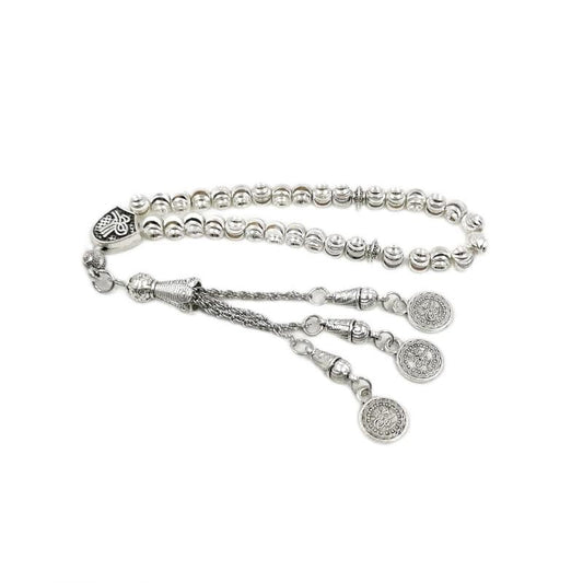 Silver Tasbih Muslim Prayer Beads Arabic Accessories on Hand Islamic misbaha 33beads Bracelet Small Size for Pocket (6mm x 33 Beads) - size: 6mm x 33 beads