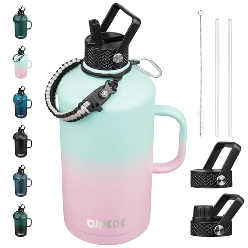 BJPKPK 128oz Insulated Water Bottle with Straw Lid, 1 Gallon Water Jug - color: Marshmallow, style: 128oz-Side Handle