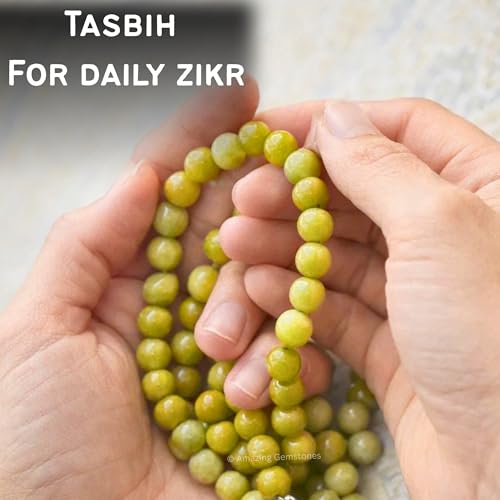 Amazing Gemstone Green Jade Tasbeeh with Moon and Star Charm - Certified Crystal Muslim Prayer Beads Natural Gemstone Tasbih Gift for Ramadan Dhikr and Daily Namaz (S) - color: Green Jade