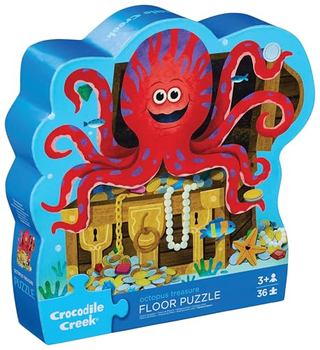 Crocodile Creek Jigsaw Puzzle, 36 Piece for Kids 3 Years and Up, Heavy-Duty Shaped Box for Storage, Finished Puzzle Size 18 x 24 inches, Octopus Treasure - color: Octopus Treasure