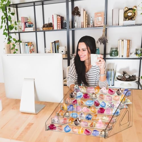 Rock Display Stand 7 layer Large Acrylic Display Holder Clear Display Easel Stand Pedestal Small Collectibles Display Stands for Displaying Crystal Geodes Rock Mineral Agate Coral