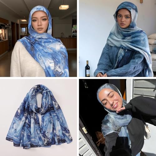 ZGMYC Watercolour Floral Printed Hijab Scarf for Women Soft Modal Cotton Instant Hijab Head Wraps Shawls Long Scarves - color: Color 2