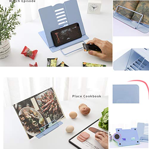 MSDADA Desk Book Stand Metal Reading Rest Book Holder Adjustable Cookbook Documents Holder Bookstands for Recipes Textbook Music Books, the First Day of School Gift for Students, Teachers (Light Blue) - color: Light Blue