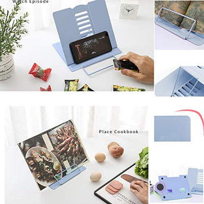 MSDADA Desk Book Stand Metal Reading Rest Book Holder Adjustable Cookbook Documents Holder Bookstands for Recipes Textbook Music Books, the First Day of School Gift for Students, Teachers (Light Blue) - color: Light Blue