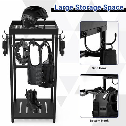 Neoaider Police Gear Rack, Police Hanger with Hooks | Tactical Duty Gear Rack Decor with Thin Blue Line Flag, Black Body Armor Stand for Police Gift - size: Police Gear Stand